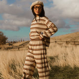 Fancy Striped Button Pants- Desert Sand Brown