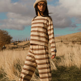 Fancy Striped Button Pants- Desert Sand Brown