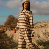 Fancy Striped Button Pants- Desert Sand Brown