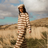 Fancy Striped Long Sleeve Top - Desert Sand Brown