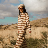 Fancy Striped Button Pants- Desert Sand Brown