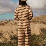 Fancy Striped Button Pants- Desert Sand Brown