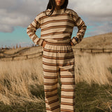 Fancy Striped Button Pants- Desert Sand Brown