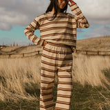 Fancy Striped Button Pants- Desert Sand Brown