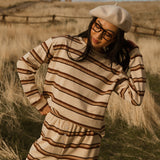 Fancy Striped Long Sleeve Top - Desert Sand Brown