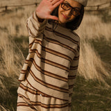 Fancy Striped Long Sleeve Top - Desert Sand Brown