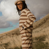 Fancy Striped Button Pants- Desert Sand Brown
