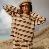 Fancy Striped Long Sleeve Top - Desert Sand Brown