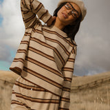 Fancy Striped Long Sleeve Top - Desert Sand Brown