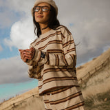 Fancy Striped Long Sleeve Top - Desert Sand Brown