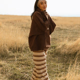 Fancy Striped Button Pants- Desert Sand Brown