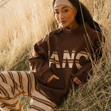 Fancy Oversized Fleece PocketCloud Striped Mockneck - Desert Sand Brown