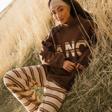 Fancy Oversized Fleece PocketCloud Striped Mockneck - Desert Sand Brown